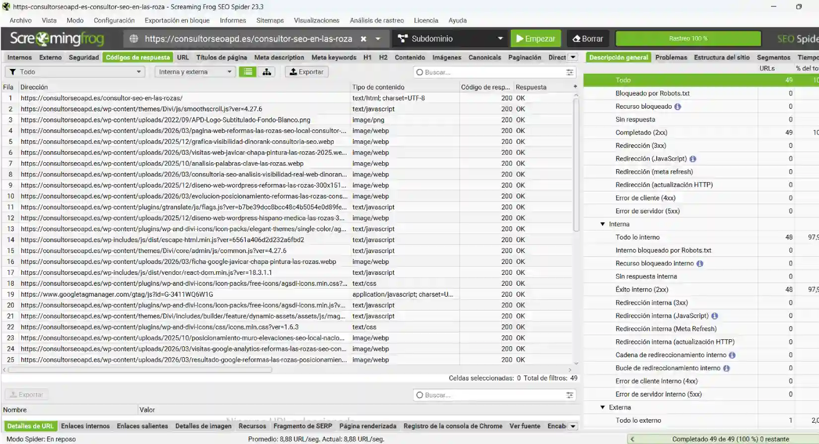Auditoría SEO técnica con Screaming Frog en Las Rozas.