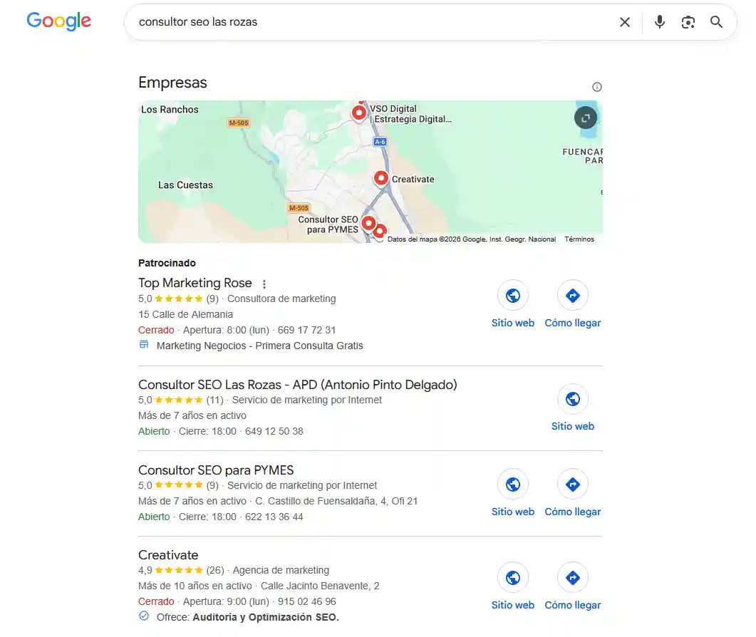 Resultado de Consultor SEO APD para la búsqueda consultor SEO Las Rozas en Google